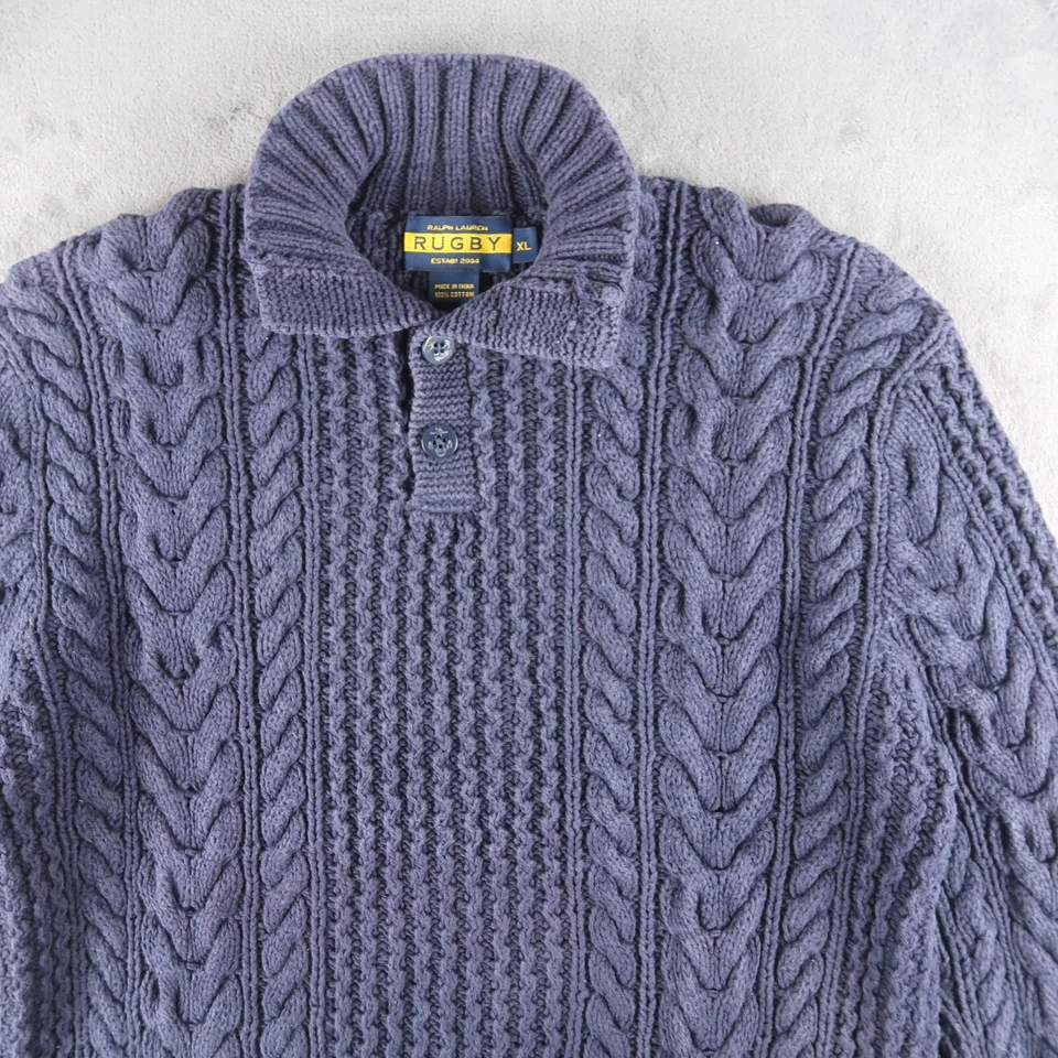 Suéter Ralph Lauren Rugby Para Hombres Cuello XL Pescado Pescador Tejido con Cable Azul Marino Foto 4 de 4