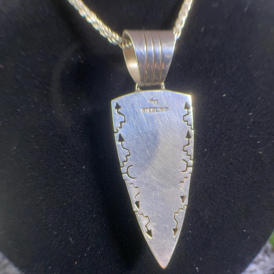 Vintage Sterling Silver Signed Zuni Tyrone Mine Turquoise Inlay Necklace Boho - Image 4 of 4