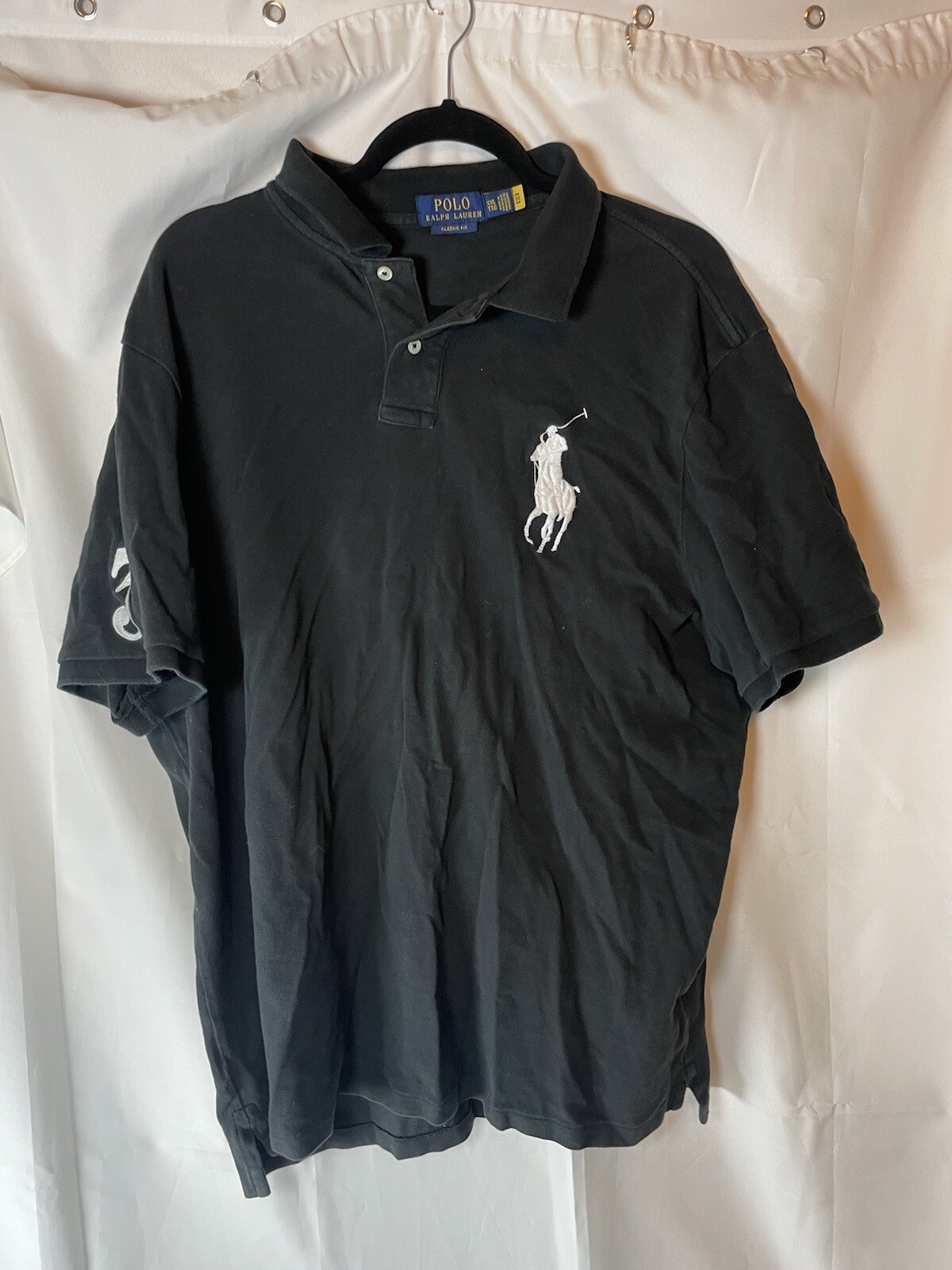 Polo Ralph Lauren Uomo 2XL Camicia Nera Big Pony #3 Personalizzata Slim Fit
