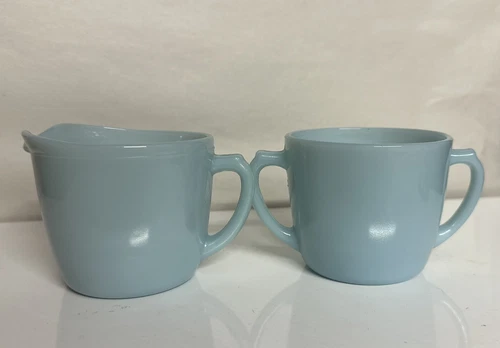 Vintage Fire King blue Delphite open sugar and creamer Dish Periwinkle Retro