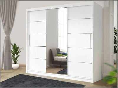 TRACK-D Modern Sliding Door Wardrobe with Side Mirror Panel and Spacious Storage