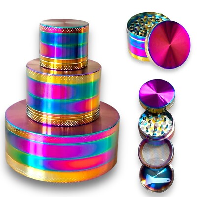 WÄHLEN SIE JEDE GRÖSSE - Regenbogen Metall 4-Schicht Grinder, robuster magnetischer Kräuterbrecher