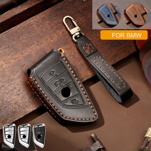 Leather Key Case Fob Holder Shell Cover For BMW X1 X3 X5 X6 X7 5 7 Series G30 - Picture 1 of 13
