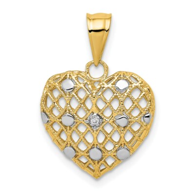 14K Yellow Gold and Rhodium 0.005ctw Diamond Heart Pendant