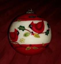 MISSION GALLERY CARDINAL 3.9" Glass BALL Christmas Ornament INSIDE ART PAINTED