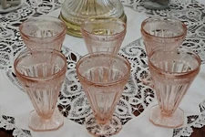 VTG- Janette Adamas 1930's Pink Depression Footed Beverage Glasses-Set Of 6-New 