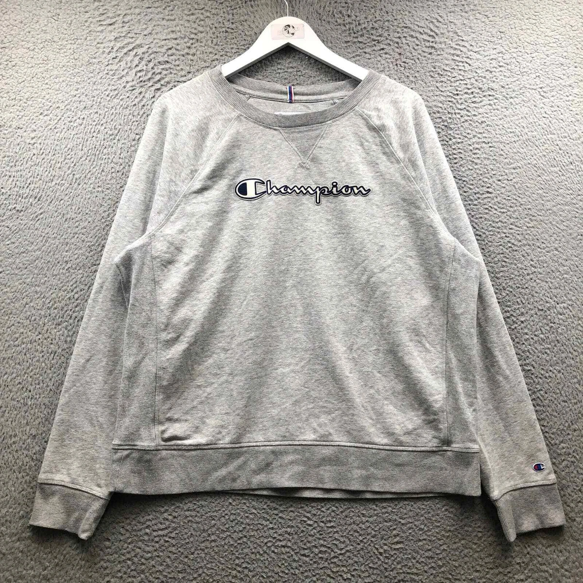 Champion Sweatshirt Hoodie Men s XL Long Sleeve V Stitch Embroidered Logo Gray