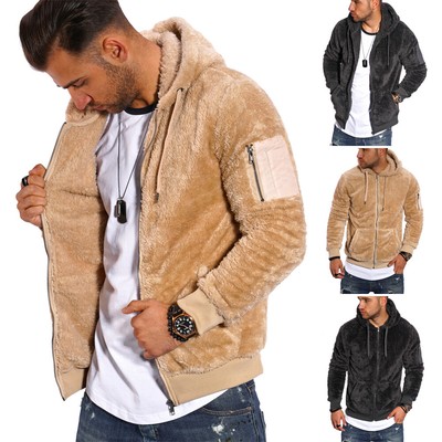 Herren Teddy-Fell Sweatjacke Sweatshirt weicher Hoodie mit Kapuze