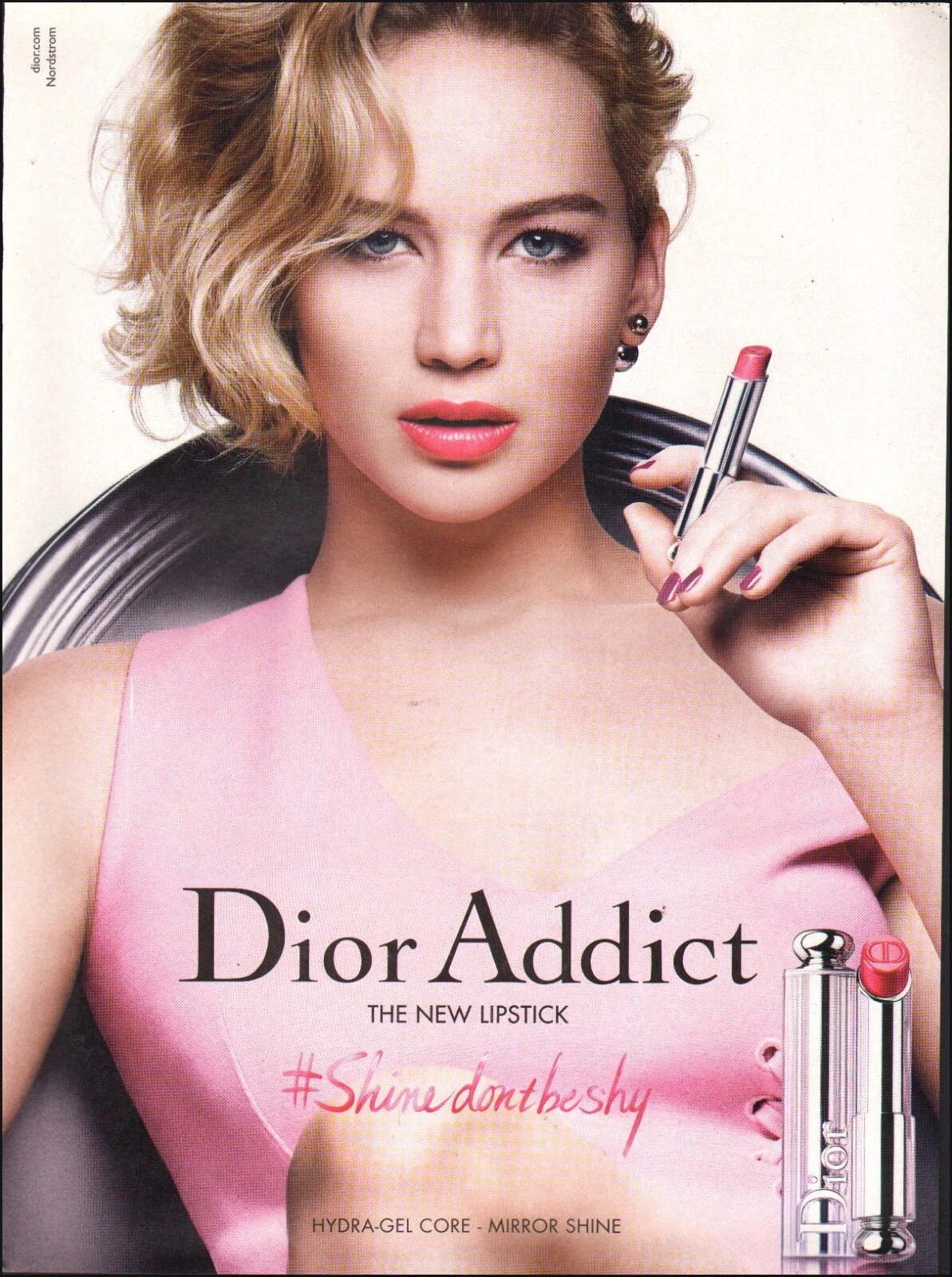 Impression publicitaire Dior Addict rouge à lèvres cosmétique moderne actrice Jennifer Lawrence photo