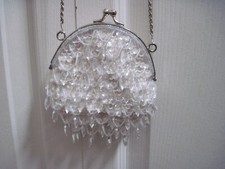 La Regale Vintage Evening Handbag Purse White Tear Drop Ornate Beads Faux Pearls