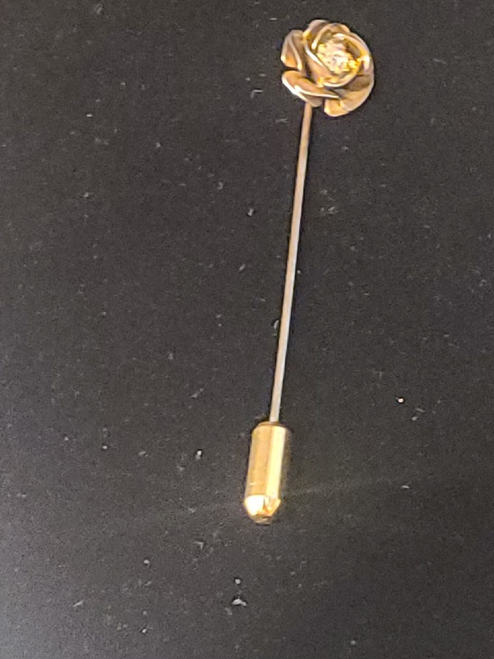 Vintage Stick Pin GOLDTONE ROSE SHAPE WHITE GEM CENTER | eBay