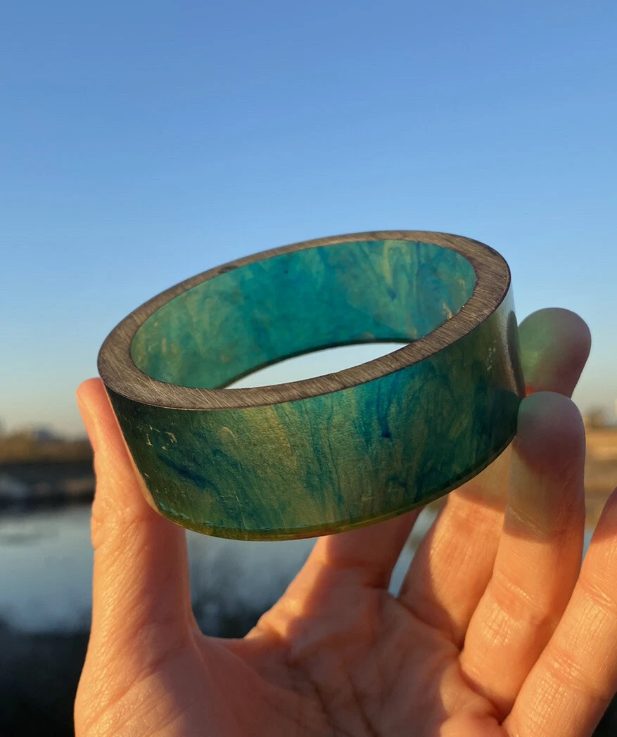 RARE Vintage Bakelite Bangle Bracelet InkSpot Blue Prystal Dichroic Rod Tube