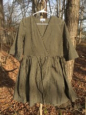 Ganni Houndstooth Seersucker Black and Gold/Tan Tunic Mini Dress Size 36