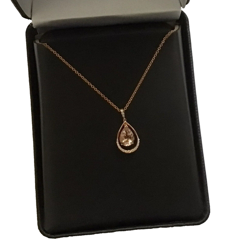 COSTCO Morganite & Diamond Pendant, Pear-Shaped 14kt Rose Gold w 17 inch Chain - Picture 3 of 15