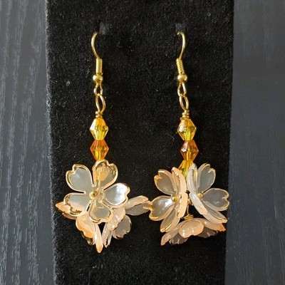Orange Flower Dangle Earrings Handmade | Warm Sunset Glass Beads | Acrylic 