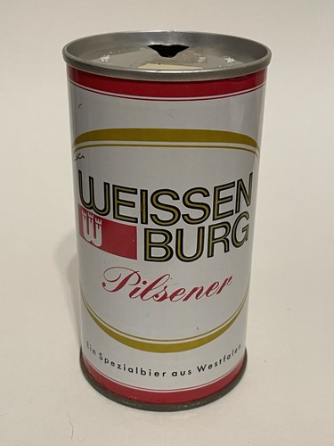 Weissenburg Pilsener empty beer can, straight steel, Germany, OI on lid