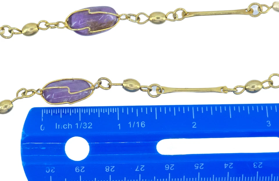 COLLAR LARGO DE COLECCIÓN JAULA DE ALAMBRE PIEDRA ANGULAR MULTICOLOR CUARZO, ÁGATA TONO ORO BARRA ESLABÓN Foto 3 de 4