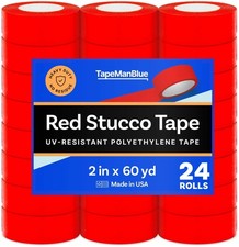 Red Stucco Tape, Case of 24 Rolls, 2 Inch x 60 Yards, UV Resistant Polyethyle...