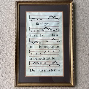 ANTIQUE ORIGINAL ILLUMINATED MANUSCRIPT CHANT VELLUM FRAMED DOUBLE SIDED