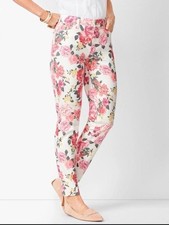 Talbots Slim Ankle Floral Jeans Size 10 Rose Blossom Stretch Denim