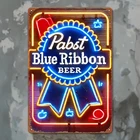 Vintage Tin Metal Sign Pabst Blue Ribbon Beer Neon Retro 8x12