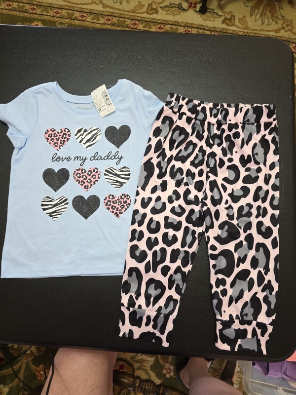 Girls New 2T Love My Daddy Tshirt And Matching Animal Print Pants