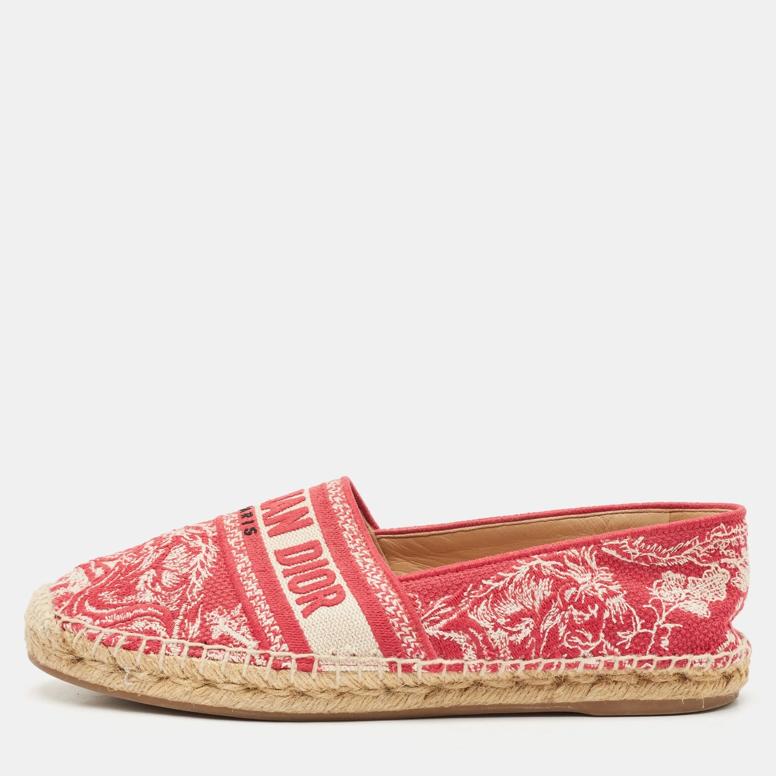 Espadrilles plates en toile brodée blanche/rouge Dior Granville taille 39