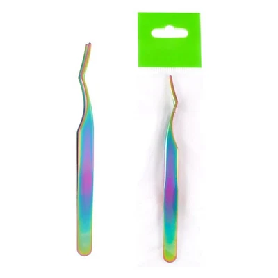 2 Pcs Professional Stainless Steel Grafting Eyelashes Tweezers Colored Titanium - Image 1 of 4