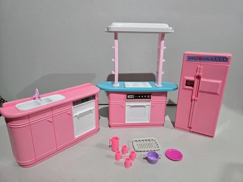 Vintage 1993 Arco BARBIE KITCHEN SET Sink, Stove, Fridge Mattel furniture dishes