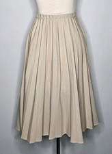 VTG 1970s Tan Pleated A-Line Skirt Elastic Waist Boho Secretary M