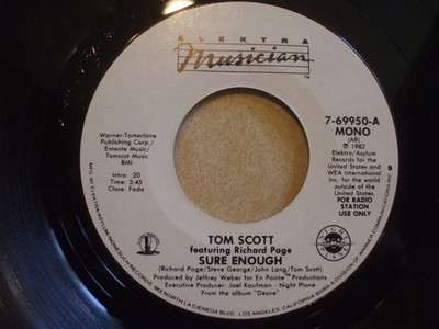 Tom Scott - Sure Enough - Used Vinyl Record 7 - Promo - G8100z