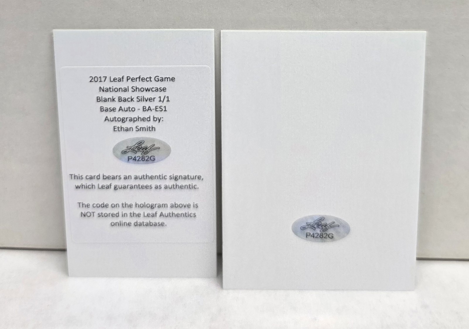 ETHAN SMITH 2017 Leaf Perfect Game National Showcase BLANK BACK SILVER  AUTO 1/1 view 2