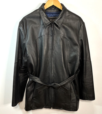 Wilson's Leather Jacket Mens size Large Black Removable Liner Pocket smooth belt