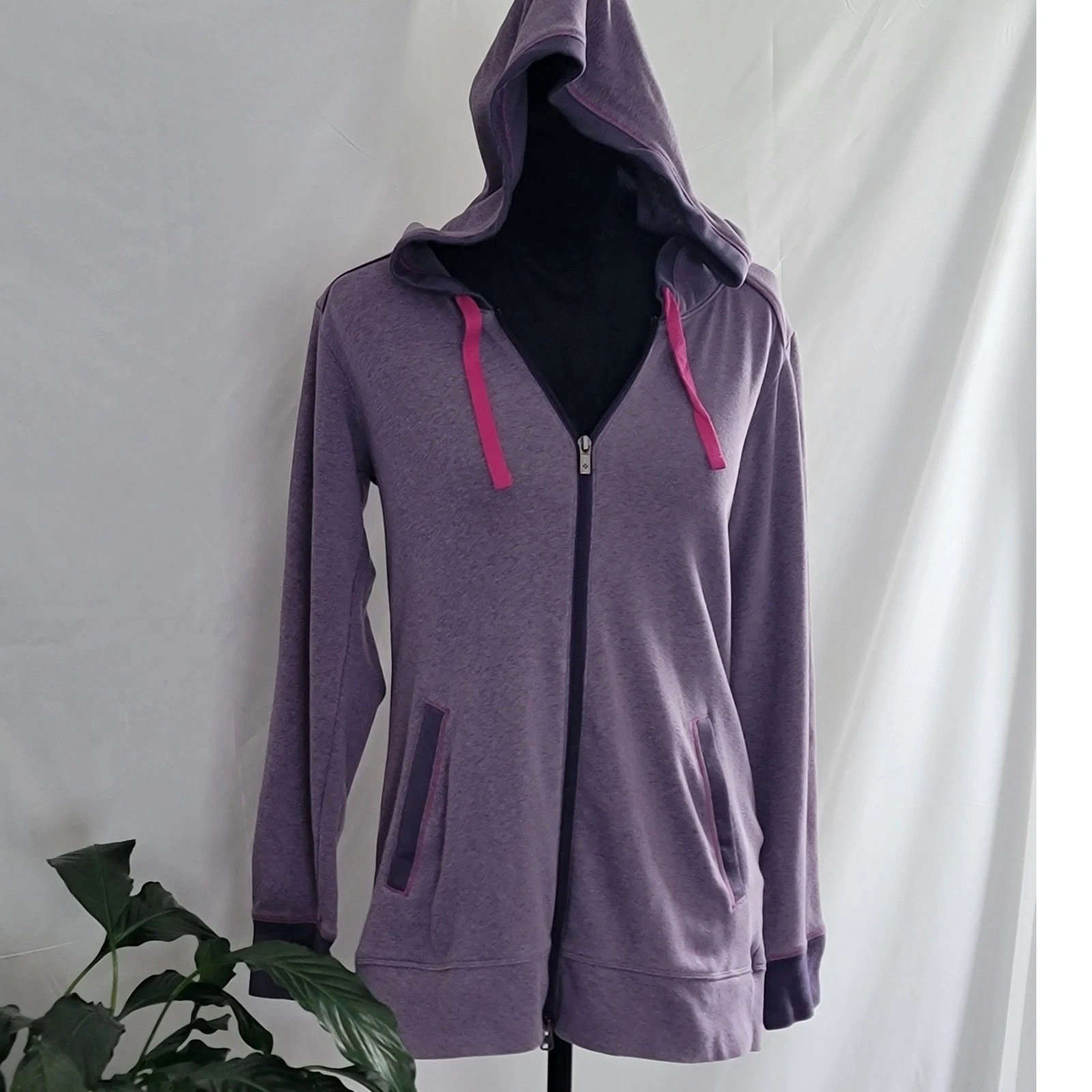 Columbia Womens Purple Heather Full Zip Hoodie Pink Accents Activewear Jacket