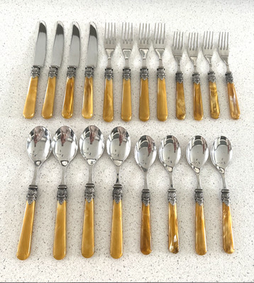 EME ITALY 18/10 BUTTERSCOTH MARBLED HANDLED FLATWARE 20 PCS. SERVICE for 4