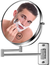 8 Inch Wall Mounted Makeup Mirror 1X 7X Double Sided Swivel Arm Chrome Bath Kit