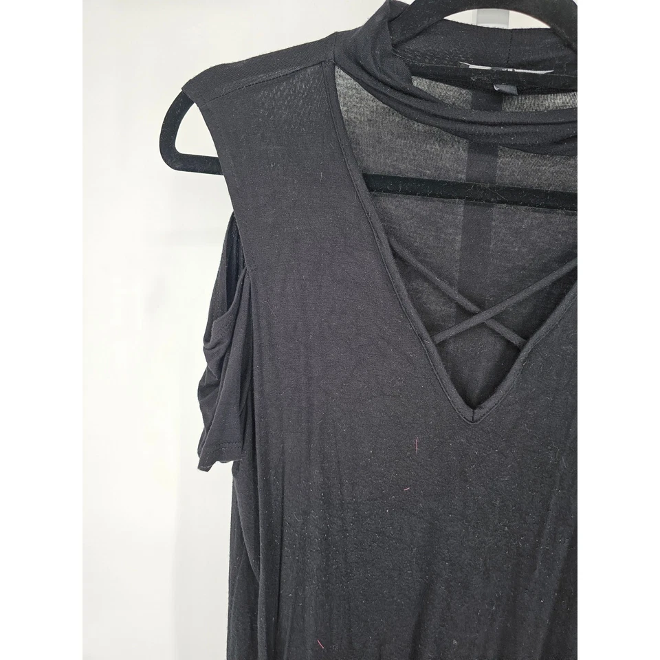 Top tejido ajustado manga corta vintage Y2K SNAP para mujer talla L negro cuello en V  Foto 2 de 4