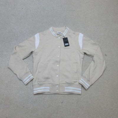 Urban Classics Women s XS Beige Varsity Style Jacket with Striped Cuffs