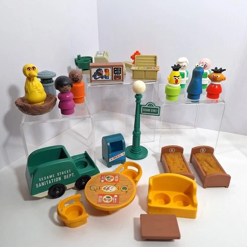 Little People Sesame Street Playset  Lot Vintage Figures Furniture Fisher Price