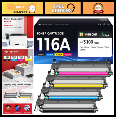 High Yield 116A Toner Cartridge Set 4-Pack - Black, Cyan, Yellow, Magenta - Comp