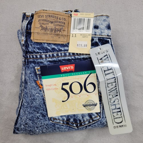 Vintage Levis 506 Jeans Boys 11 Regular Whitewashed Blue Straight Denim 90s USA - Image 1