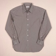 Ermenegildo Zegna Button Up Dress Shirt Mens 16.5 Brown Stripe Pearl French Cuff