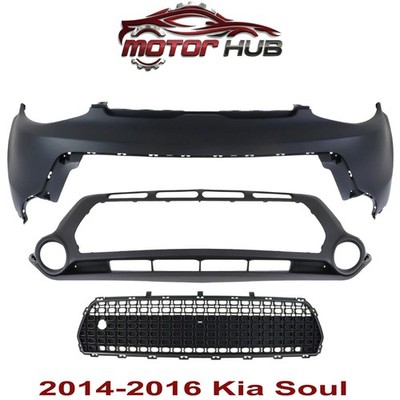 Bumper Cover Kit For 2014-2016 Kia Soul 3 Pcs Fascia Upper and Lower with Grille