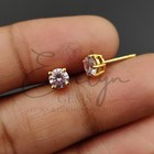 4MM Round Cut Simulated Pink Sapphire Stud Earrings 14K Yellow Gold Plated #29 — photo 3