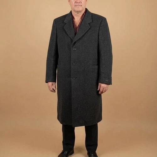 Nino Cerruti Coat Mens Large Charcoal Gray Wool Cashmere Blend Overcoat Lined - product listing photo