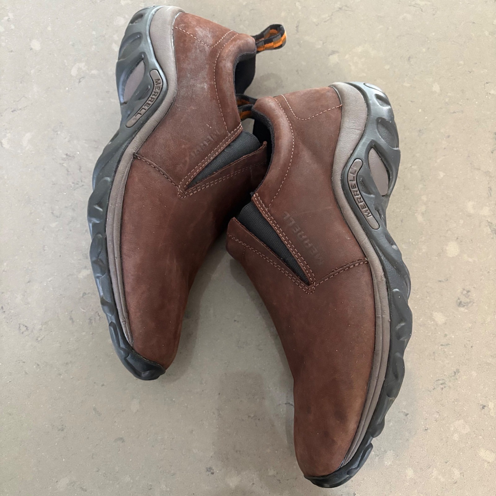 Scarpa Merrell Jungle Moc Nubuck Uomo 13 Pelle Marrone Slip On Lavoro Casual LEGGI