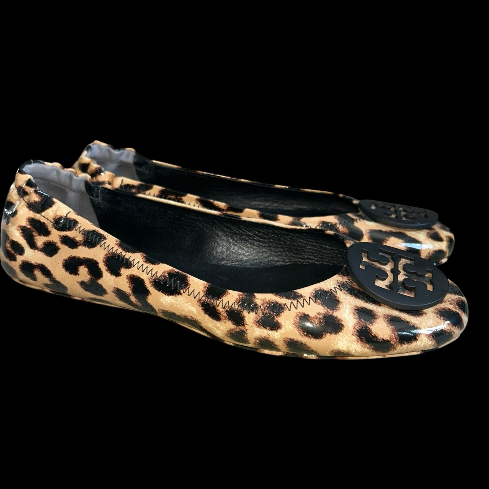 Tory Burch Minnie Leopard Patent Leather Travel Ballet Flats Logo $228 9.5 thumbnail 2