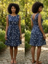 Zara Basics Fit & Flare Dress Size S Blue White Floral Cotton Sleeveless