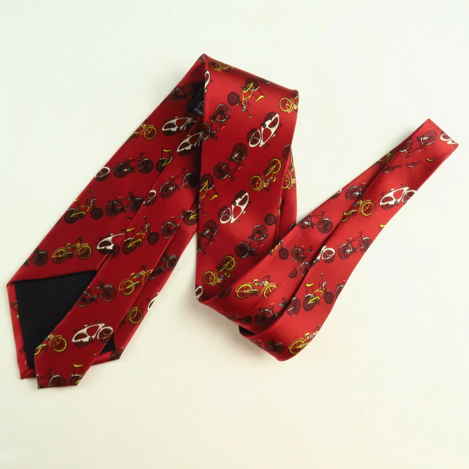 Gravata ACME Studios "Bicicletas" por Adrian Olabuenaga vermelha 58"x4" ciclismo retrô  - Imagem 4 de 4