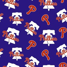 BTY MLB Phillies Blue Quilting Cotton Fabric Major League Baseball By The Yard